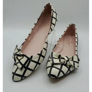 Kate Spade Black & White Suki Bow Pointed Toe Windowpane Plaid Ballet Flats 7.5M